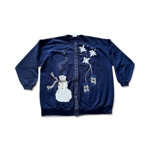 Christmas Cardigan VTG Navy Blue Womens Size 1X
